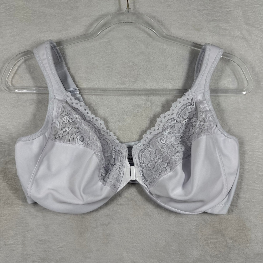 Glamorise 1245 Wonderwire Front Close Lace Bra White 42D Underwire Full Coverage
